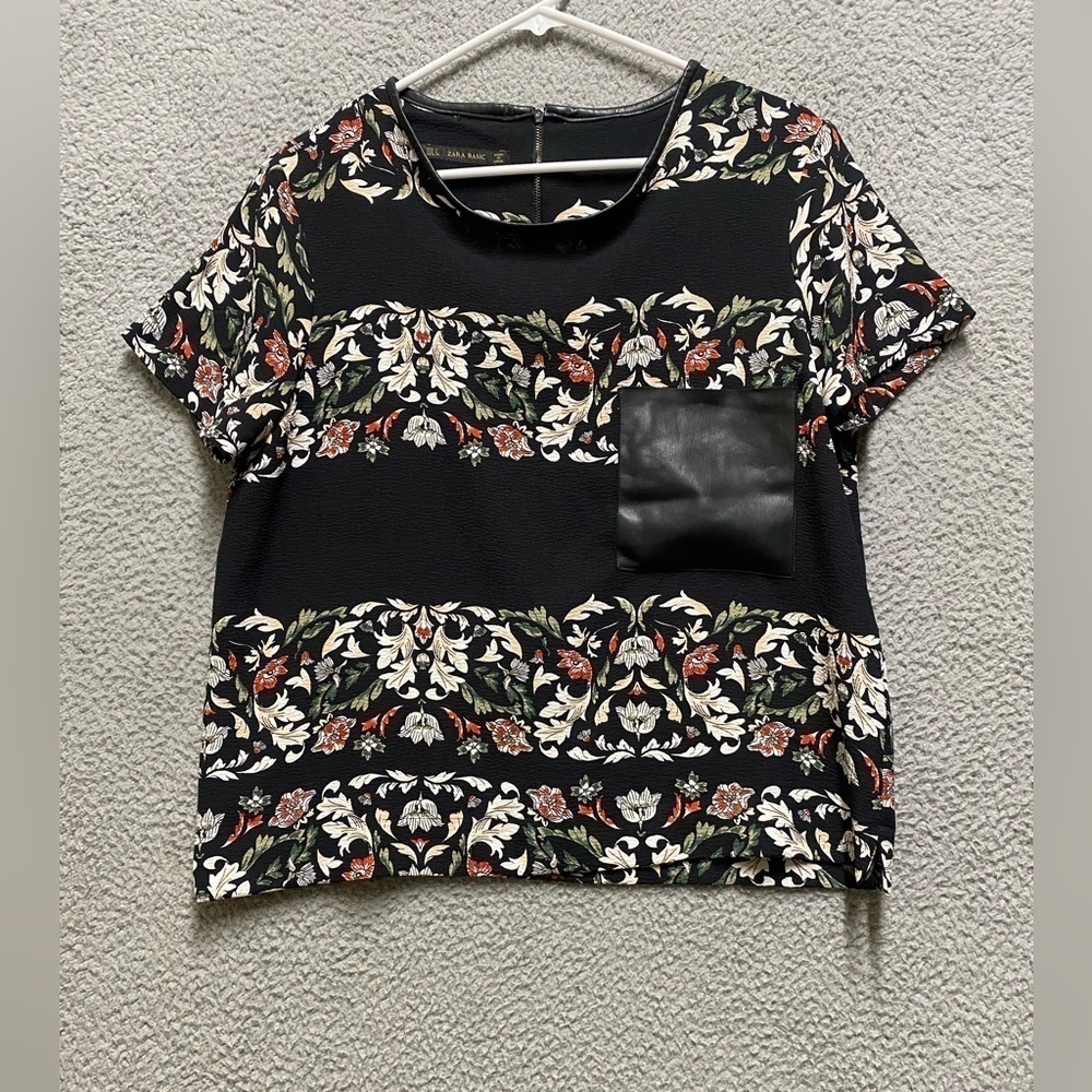 Zara Basic Shirt Women's Large Black Short Sleeve